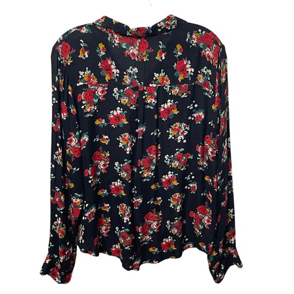 Mudd Button Up Long Sleeve Shirt Black and Red Floral Casual Top Womens Size XL - Picture 2 of 7
